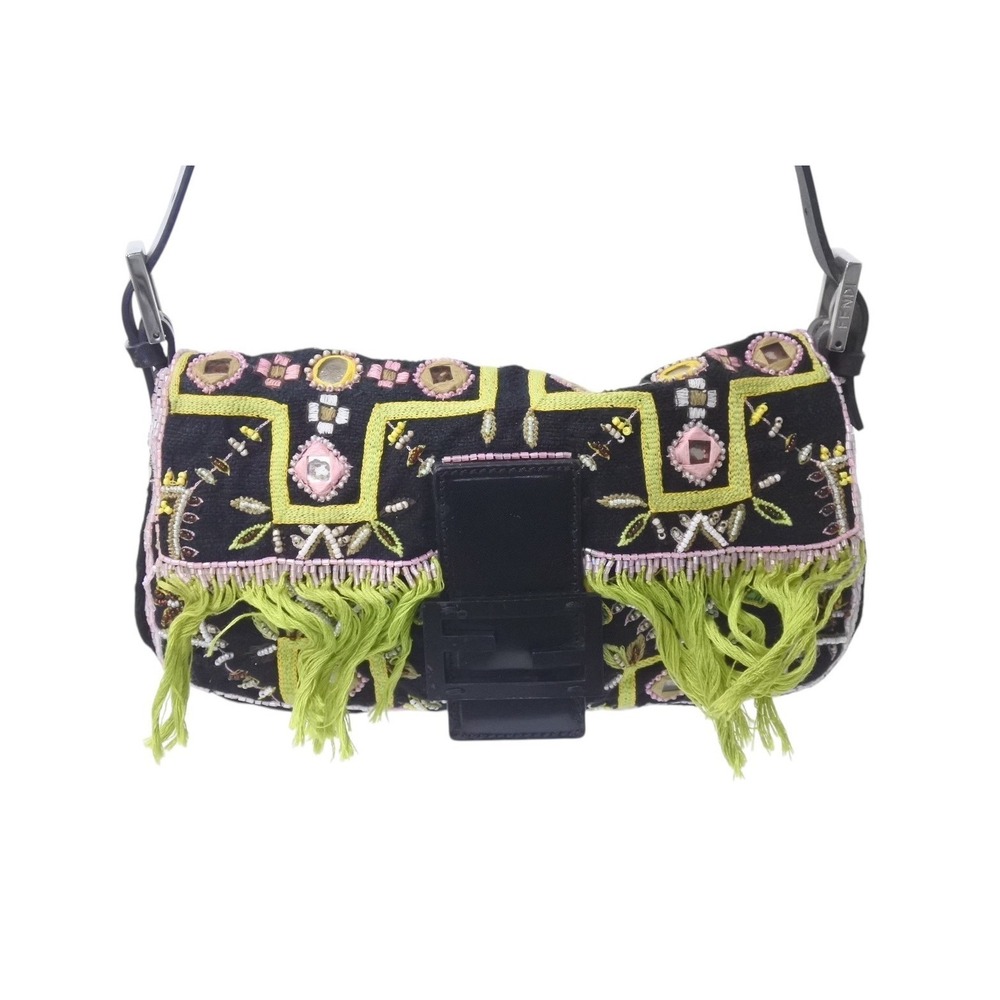 Fendi Canvas Beaded Mamma Handbag Multicolor One Bag Leather Bucket Beads Hobo